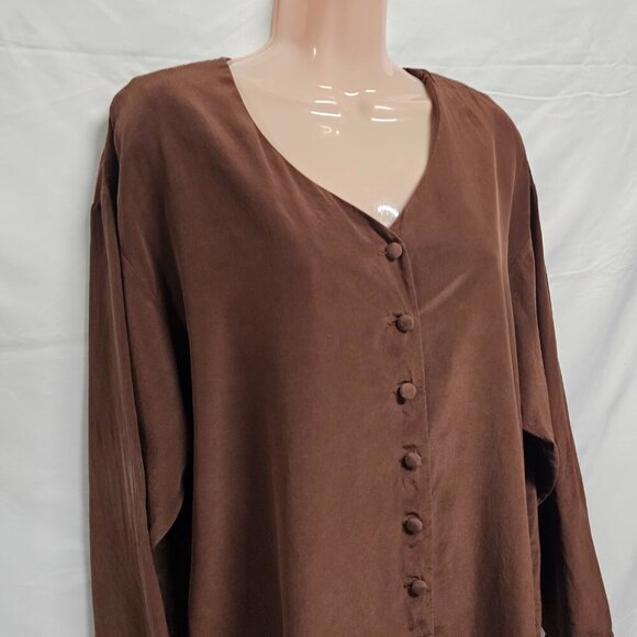 Diane Von Furstenberg Button Up Brown Satin Silk Top Blouse Shirt Women Size L - Picture 2 of 13
